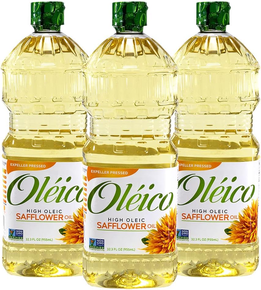 Oleico - High Oleic, Non GMO Certified, Kosher Verified, Expeller Pressed, High Heat Stable Safflower Oil, Bottle of 32.3 fl oz (Pack of 3)