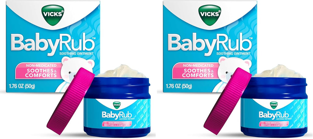 Vicks BabyRub Chest Rub Ointment with Soothing Aloe, Eucalyptus, Lavender, and Rosemary, from the makers of VapoRub, 1.76 oz (Pack of 2)