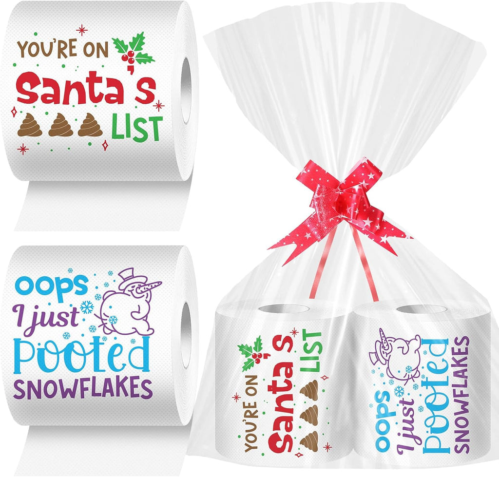 Fullhawl 2 Rolls Christmas Toilet Paper Gifts Santa Claus Toilet Tissue with Packaging Bag and Bow Disposable Xmas Paper Towels Christmas Stocking Stuffers for Holiday Birthday Party Supply(Snowman)