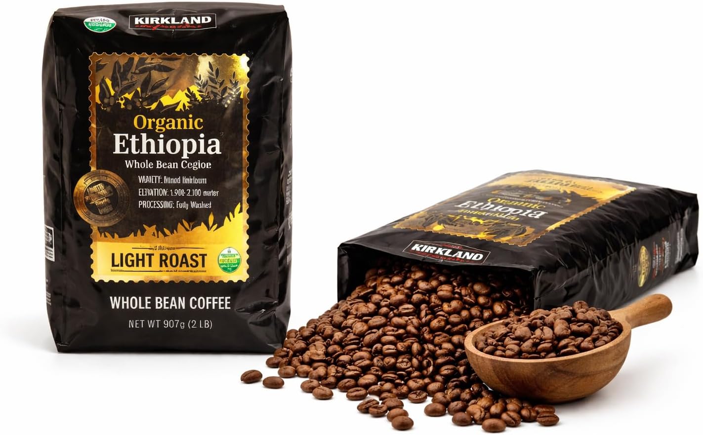 Kirkland Signature Organic Ethiopia Whole Bean Coffee, Light Roast (32 Ounce)