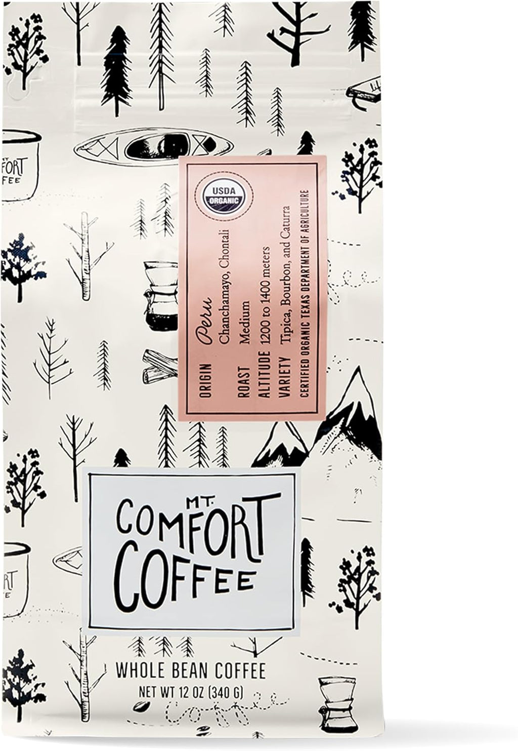Mt. Comfort Coffee Organic Peru Medium Roast, 12 Ounce (Pack of 1) - Flavor Notes of Nutty, Chocolate, & Citrus - Sourced From Small, Peruvian Coffee Farms - Roasted Whole Beans