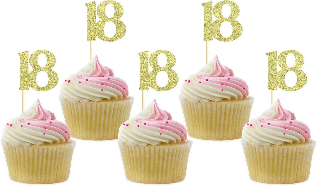 Sotpot 30PCS Gold Glitter 18th Birthday Cupcake Toppers Cheers to 18 Years Cupcake Picks for 18th Birthday Anniversary Party Decorations