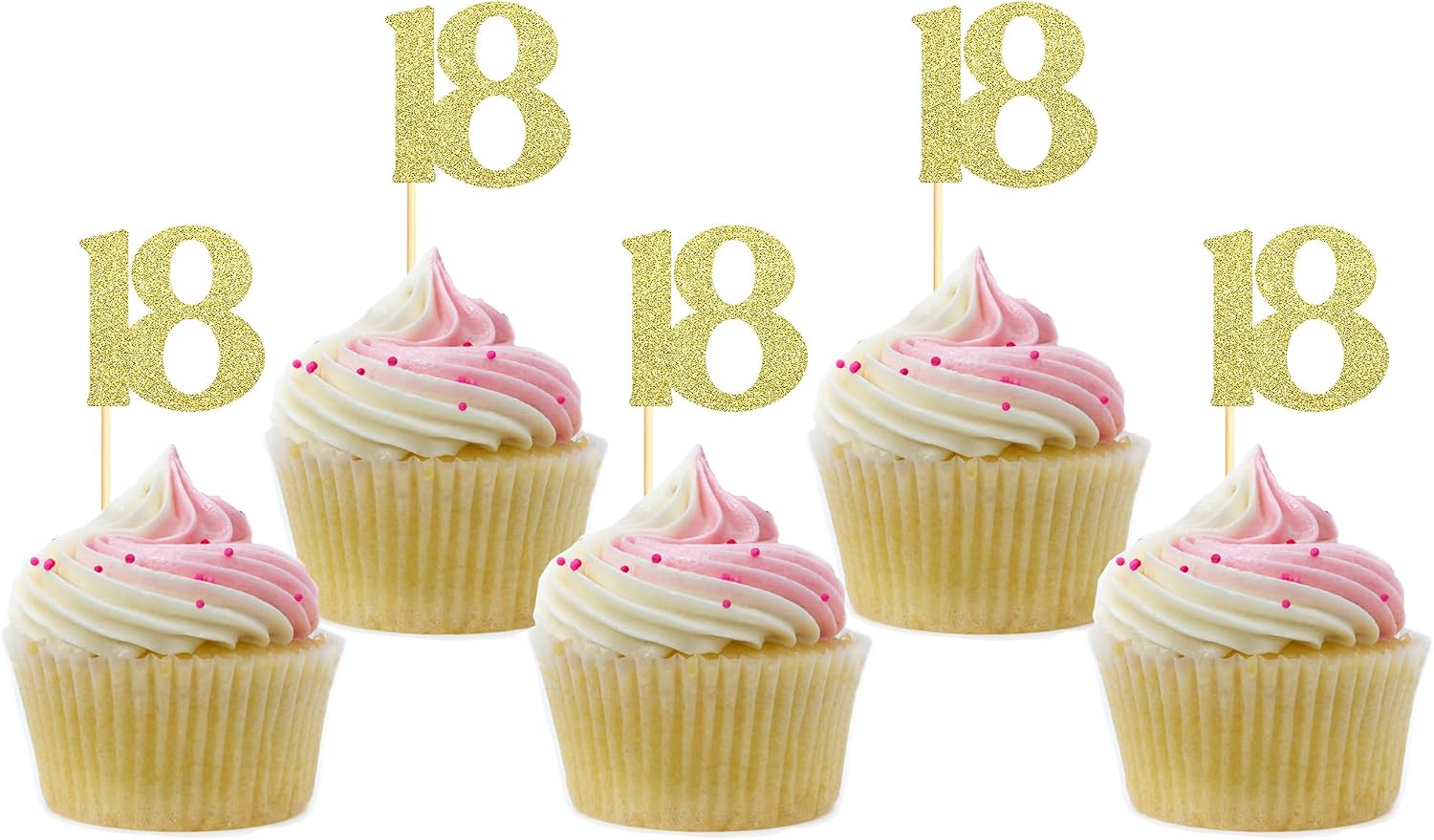Sotpot 30PCS Gold Glitter 18th Birthday Cupcake Toppers Cheers to 18 Years Cupcake Picks for 18th Birthday Anniversary Party Decorations