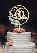 Happy 60th Anniversary Cake Toppers - 60th Anniversary Party Decorations, 60 Wedding Party, Company Decor, Wooden Decorations Diamond wedding
