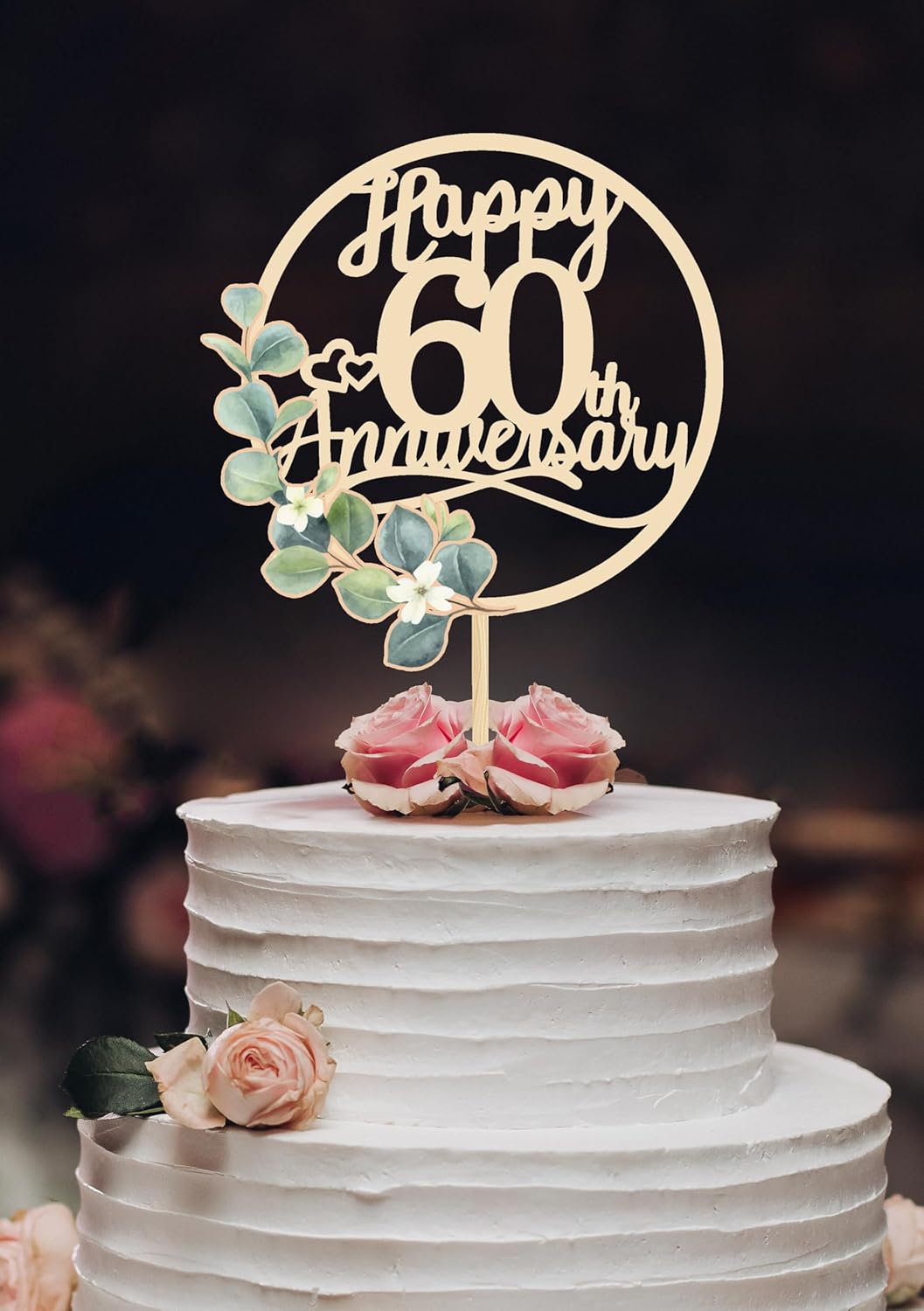 Happy 60th Anniversary Cake Toppers - 60th Anniversary Party Decorations, 60 Wedding Party, Company Decor, Wooden Decorations Diamond wedding