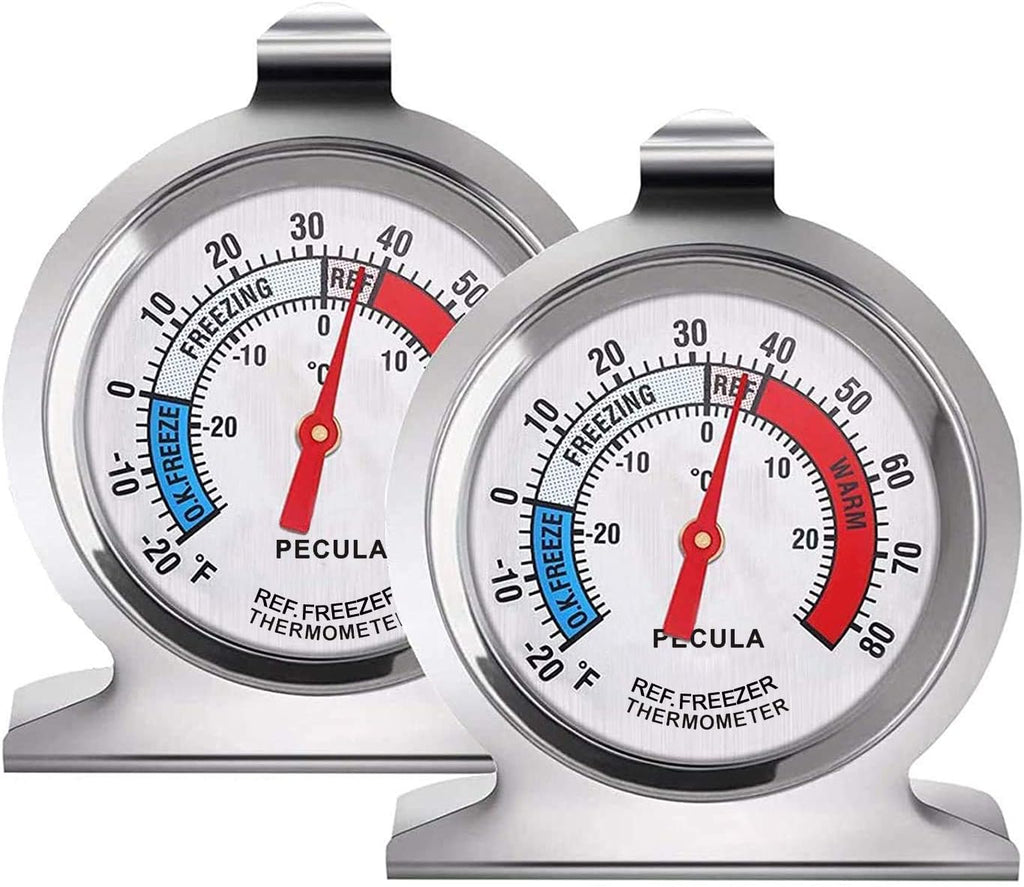 2 Pack Refrigerator Thermometer, 30-30°C/20-80°F, Classic Fridge Thermometer Large Dial with Red Indicator Thermometer for Freezer Refrigerator Cooler