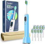 7AM2M Sonic Electric Toothbrush for Adults&Teens with LED Screen, 5 Modes, One Charge for 365 Days, 2 Minute Timer, with 8 Brush Heads and Travel Case (Light Blue)