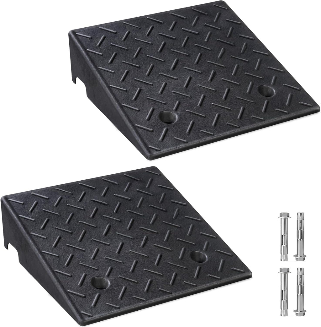 PZ 2PCS Rubber Curb Ramps for Driveway, 7 7/8" Rise Heavy Duty Car Ramp 7000 LBS Capacity 19.69"Lx 19.69"W Non-Slip Portable Shed Threshold Ramps for Doorways Sidewalk Scooters Wheelchairs Motorcycles