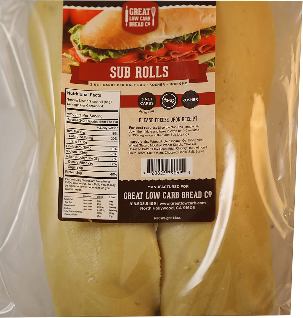 Great Low Carb Sub Rolls 12oz Bag of 2 (foot longs)| 1 bag | Keto friendly | Kosher |Non GMO |Low carb diet