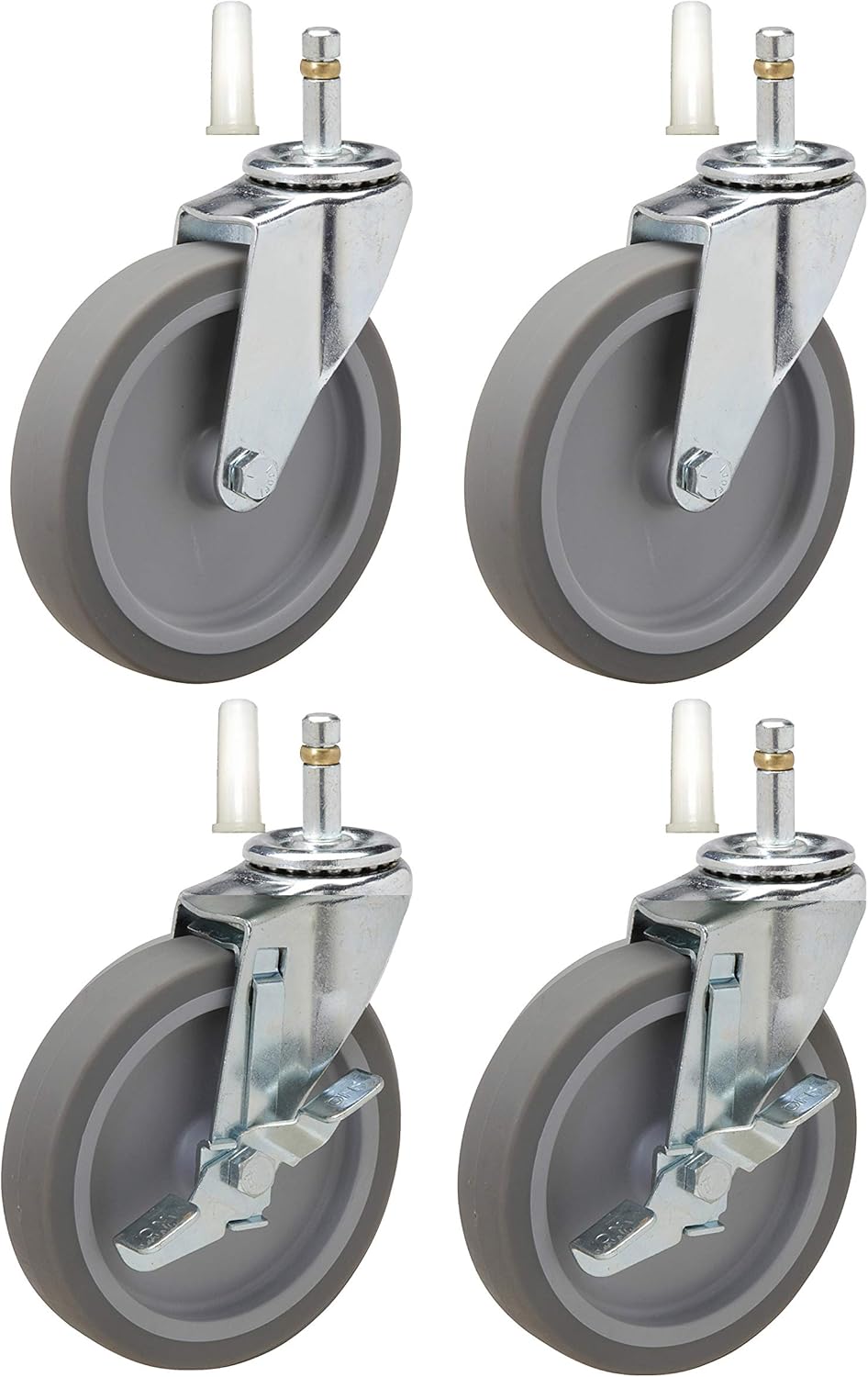 4" Caster Replacement for Rubbermaid Utility Carts | Set of 4 with Brakes | Fits Series 4000, 3355-88, 3424-88