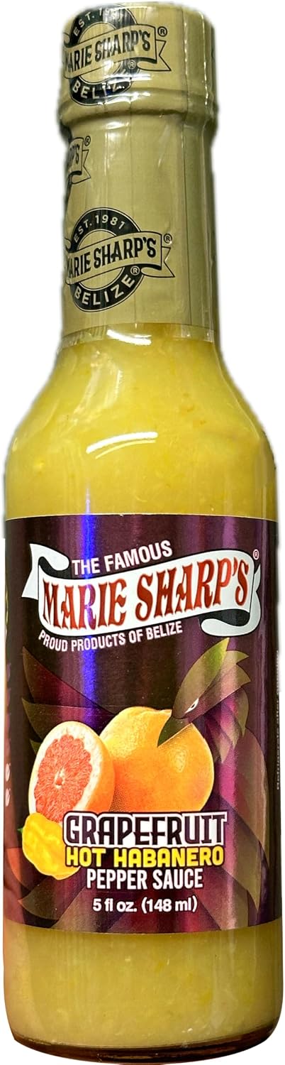 Marie Sharp’s Grapefruit Hot Habanero Pepper Sauce, 5 oz | Belizean Hot Sauce with Fresh Grapefruit & Habanero Peppers | Tangy Citrus Heat | All-Natural, No Preservatives