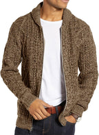 Ryannology Mens Shawl Neck Cardigan Sweater Cable Knit Button Up Closure with Pockets Winter Sweaters Outerwear