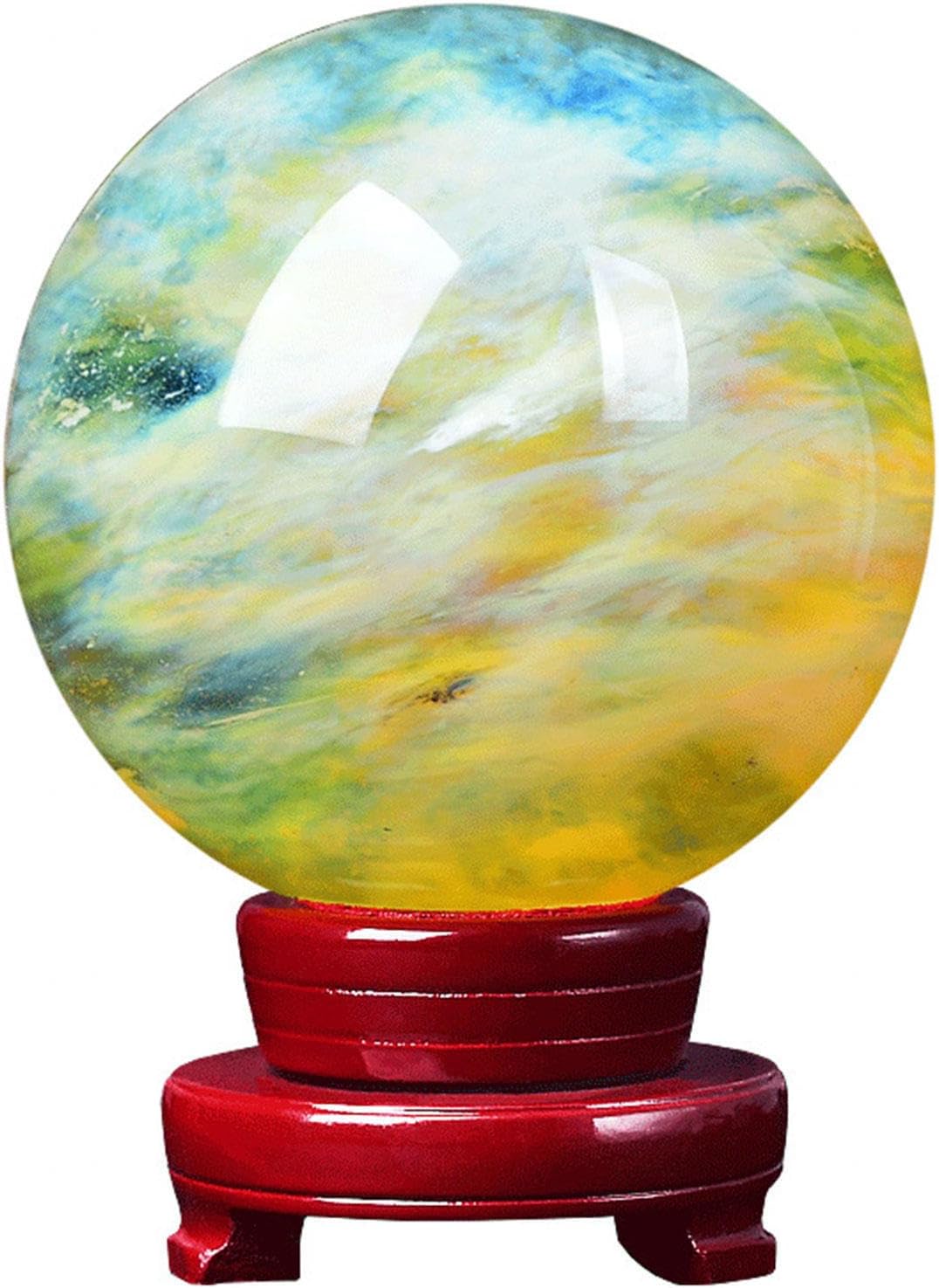 Natural Healing Crystal Ball Yellow Smelt Quartz Crystal Ball with Stand for Meditation, Healing, Divination Sphere, Home Decoration, Fengshui,7in(180mm)