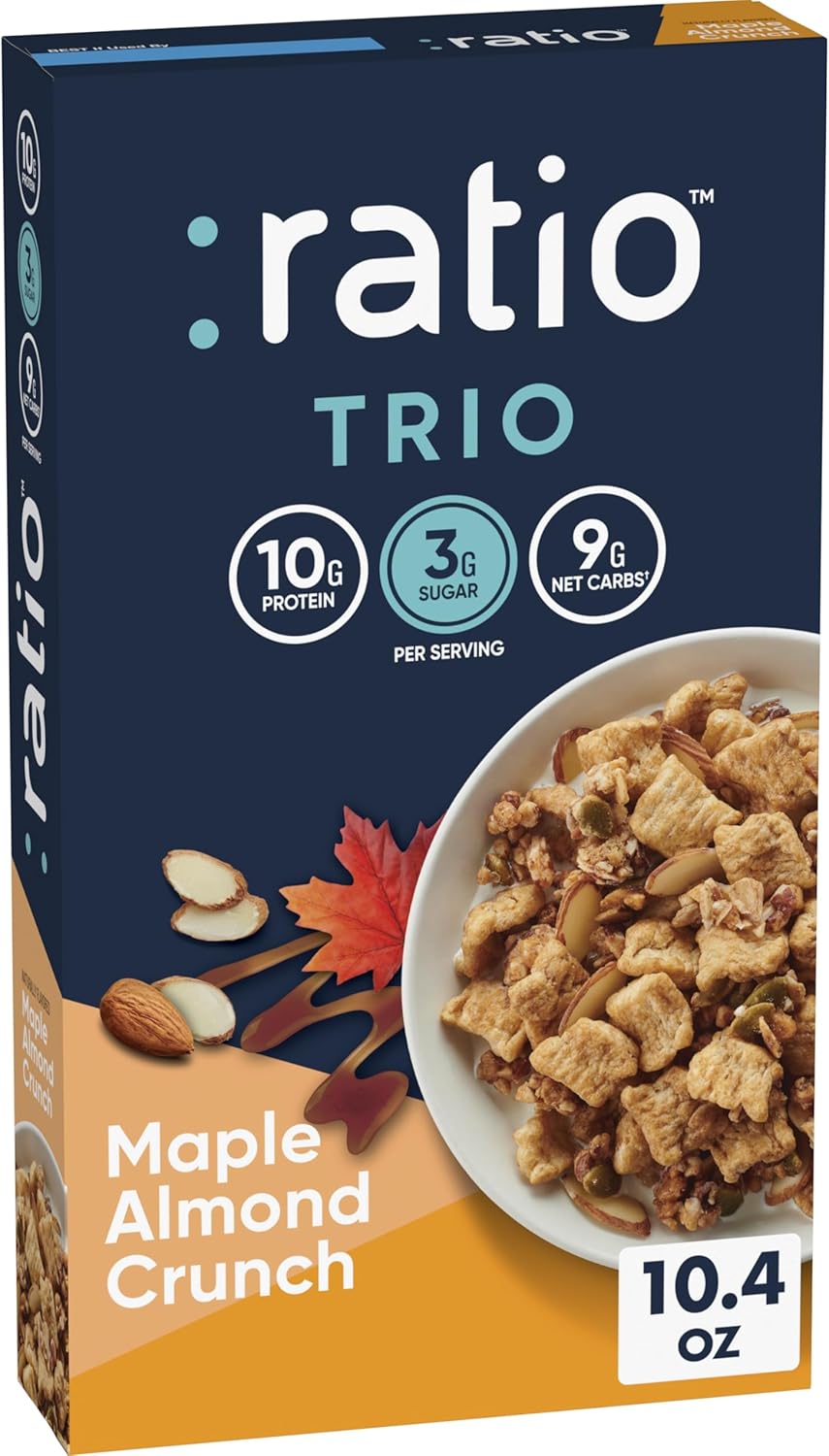 Ratio Trio Maple Almond Crunch Cereal, 10g Protein, Keto Friendly, 10.4 oz