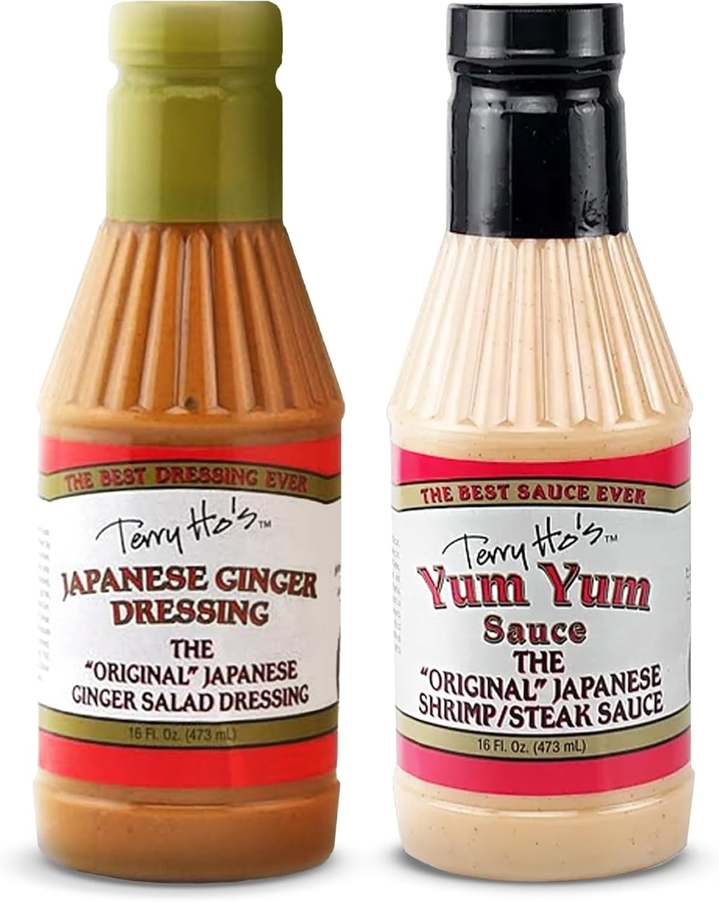 Terry Ho's Yum Yum Sauce Original & Japanese Ginger Dressing 16oz Bundle - Sweet, Tangy Condiment for Dipping, Marinade & Dressing for Shrimp, Steak, Chicken, Veggies.