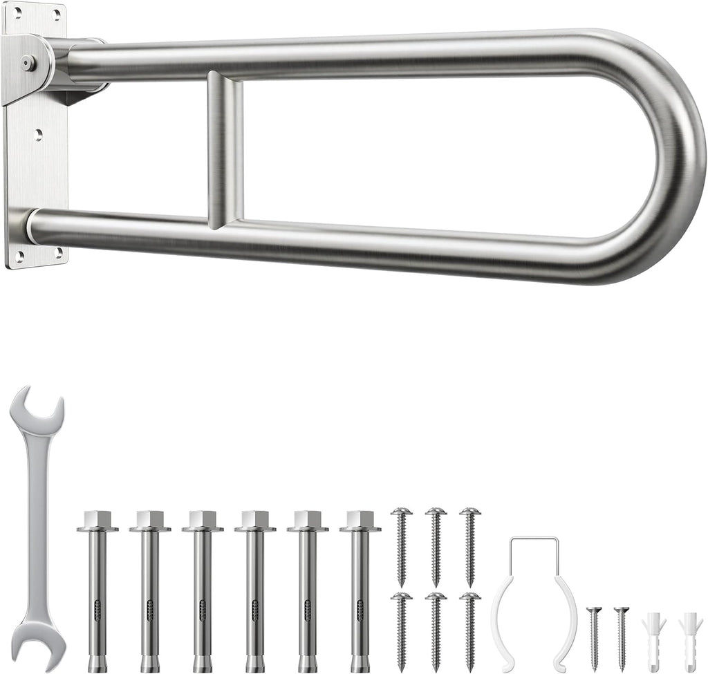 Toilet Grab Bar, Bathroom Safety Handrail Wall Mounted, 304 Stainless Steel Flip Up Folding Support Rail for Elderly Seniors and Handicap Assistance (30 Inch)