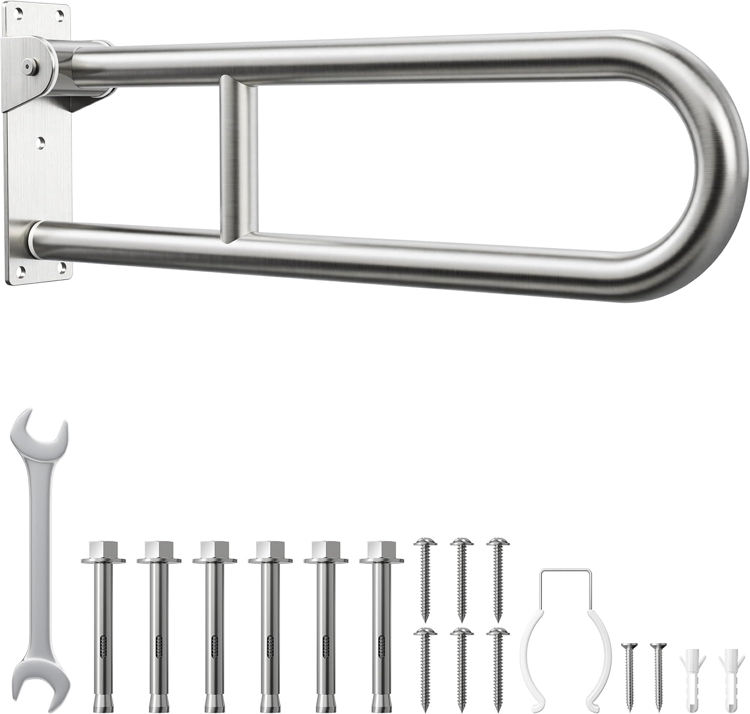 Toilet Grab Bar, Bathroom Safety Handrail Wall Mounted, 304 Stainless Steel Flip Up Folding Support Rail for Elderly Seniors and Handicap Assistance (30 Inch)