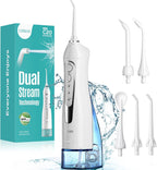 COSLUS Water Dental Flosser Teeth Pick C20(F5020E): Portable Cordless Oral Irrigator 300ML Rechargeable Travel Irrigation Cleaner IPX7 Waterproof Electric Flossing Machine for Teeth Cleaning, White