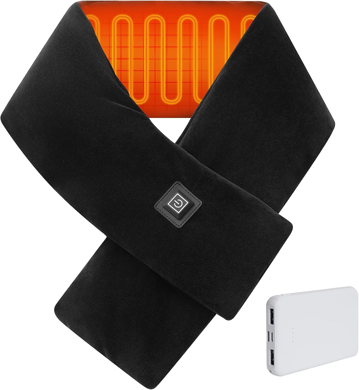 Cordless Heated Scarf, Neck Heating Pad for Pain Relief, Rechargeable Neck Warmer with 3 Heat Levels, Portable Electric Scarf for Stiff Neck with 5000mAh Power Bank（Black）