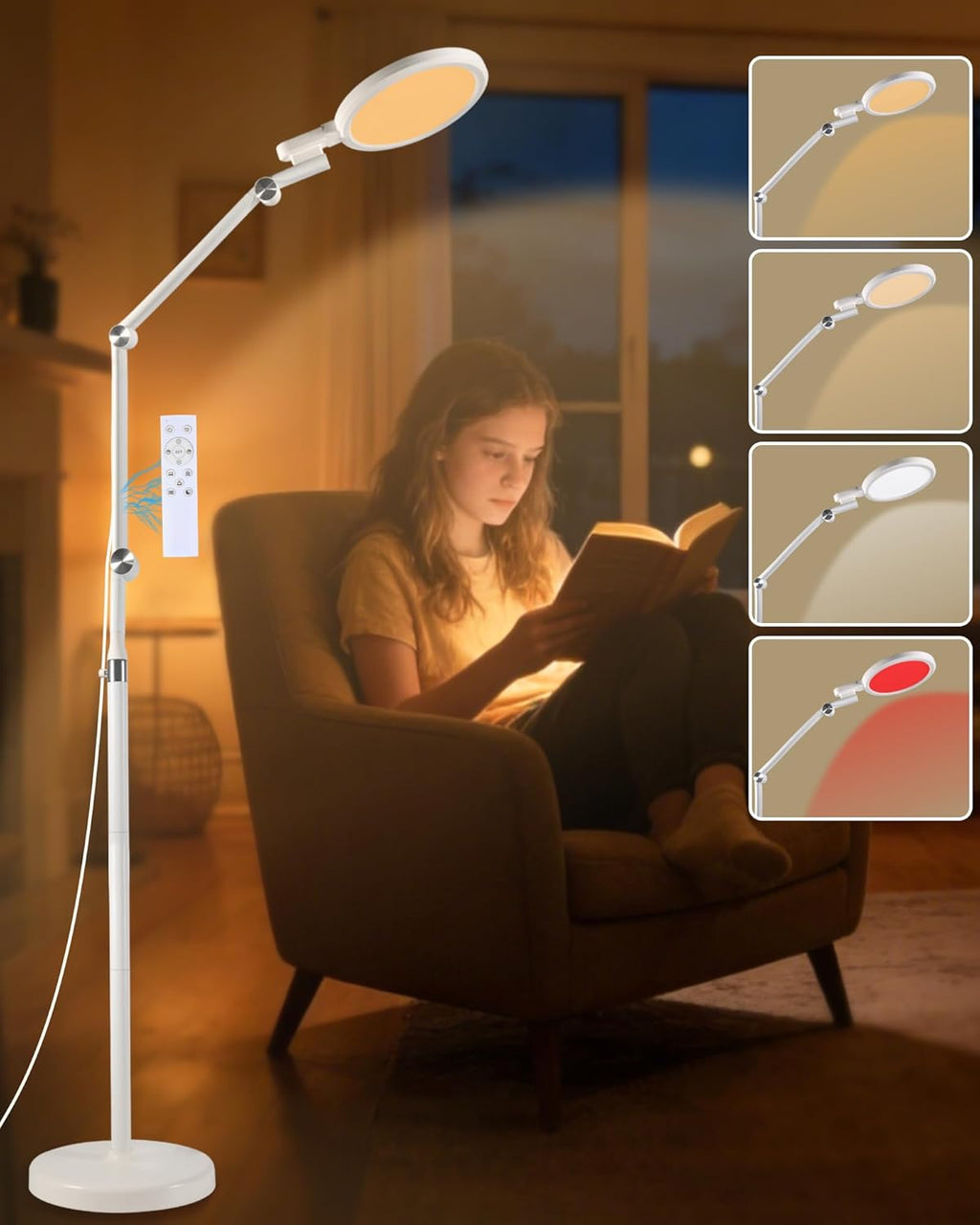 Light Therapy Floor Lamp - 11000 Lux Full Spectrum Sun Lamp, 9 Color Temperature & 670nm Red Light, Touch/Remote Control(Need Pairing), 10 Brightness Levels LED Sunlight Lamp for Home Office