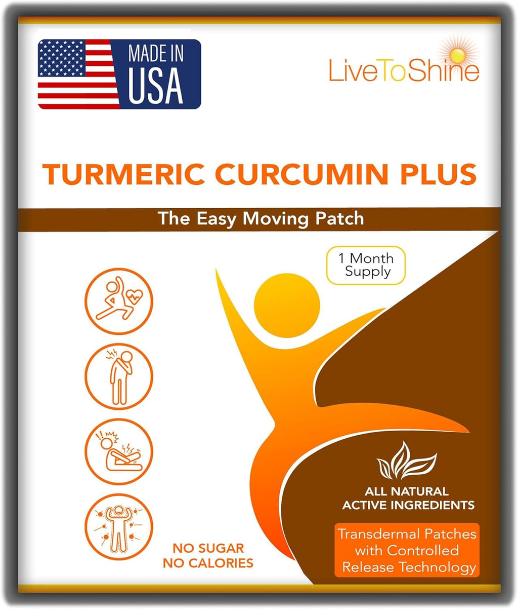 Live To Shine Turmeric Curcumin Topical Patches with Ginger, Boswellia & Holy Basil – Easy Plant-Based Alternative to Pills – 30-Day Supply – Vegan, Clean, USA Made