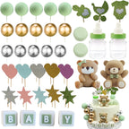Bear Cake Topper, Birthday Cake Toppers Mini 3D Bear 48 PCS Cupcake Decorations Party Supplies Boho Mini Gender Reveal(Green)