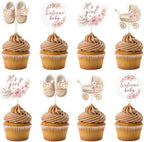 Boho Floral Baby Shower Decorations for Girl 36Pcs Boho Baby Shower Cupcake Toppers Pampas BabyShower Decoration Pink Floral Pampas Grass It's A Girl Cupcake Topper for Pregnancy Celebration