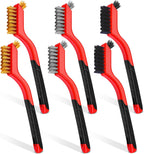 Wire Brush Set, 6 Pcs Brass/Stainless Steel/Nylon Wire Brushes for Cleaning with Curved Handle Grip for Rust Removal, Dirt, Paint Scrubbing