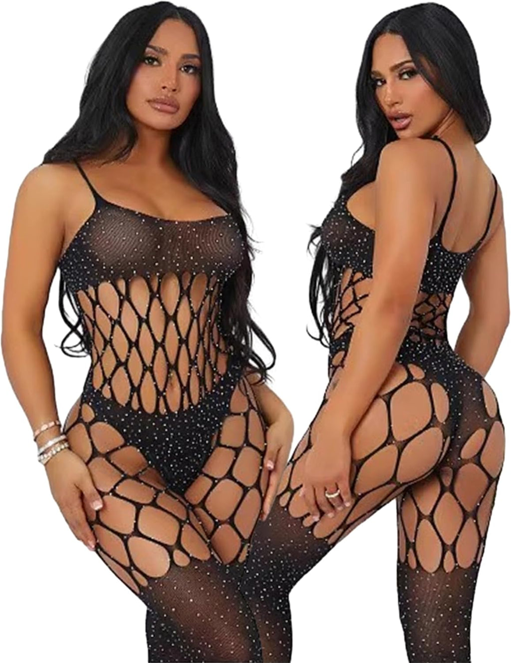 Women's Long Sleeve Open Low Cut Body Stocking Women's Mesh Bodystocking Off The Shoulder Fishnet Bodysuit
