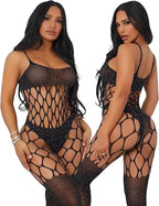 Women's Long Sleeve Open Low Cut Body Stocking Women's Mesh Bodystocking Off The Shoulder Fishnet Bodysuit