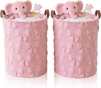 2 Pcs Pink Bow Laundry Hamper Girls Room Decor Coquette Pink Bow Plush Faux Fur Basket Kids Large Storage Basket Collapsible Organize Bins for Gifts Toys Blanket Clothes Nursery Bedroom
