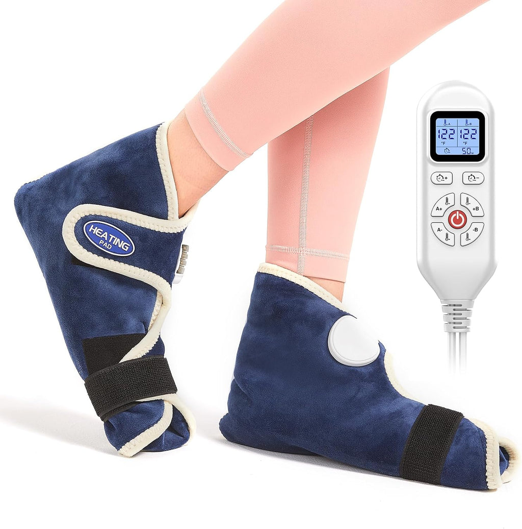 AOBOCO 1 Pair Foot Heating Pad for Feet Plantar Fasciitis, Heated Foot Warmers for Achilles Tendonitis Sprained Ankle Heel Spur, Heated Ankle Wrap Warmer with 86-158℉ Heat and Time Sets