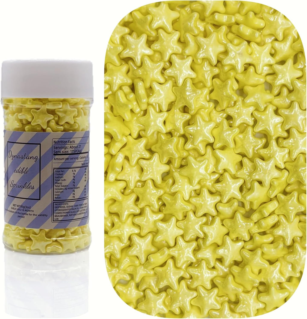 Dynastang 10mm Yellow Stars Sprinkles Edible Stars Cake Decorating Stars Cake Decorations Cupcake Toppers Cookie Decorating Perfect for Cakes, Cupcakes, Desserts Toppings 3OZ