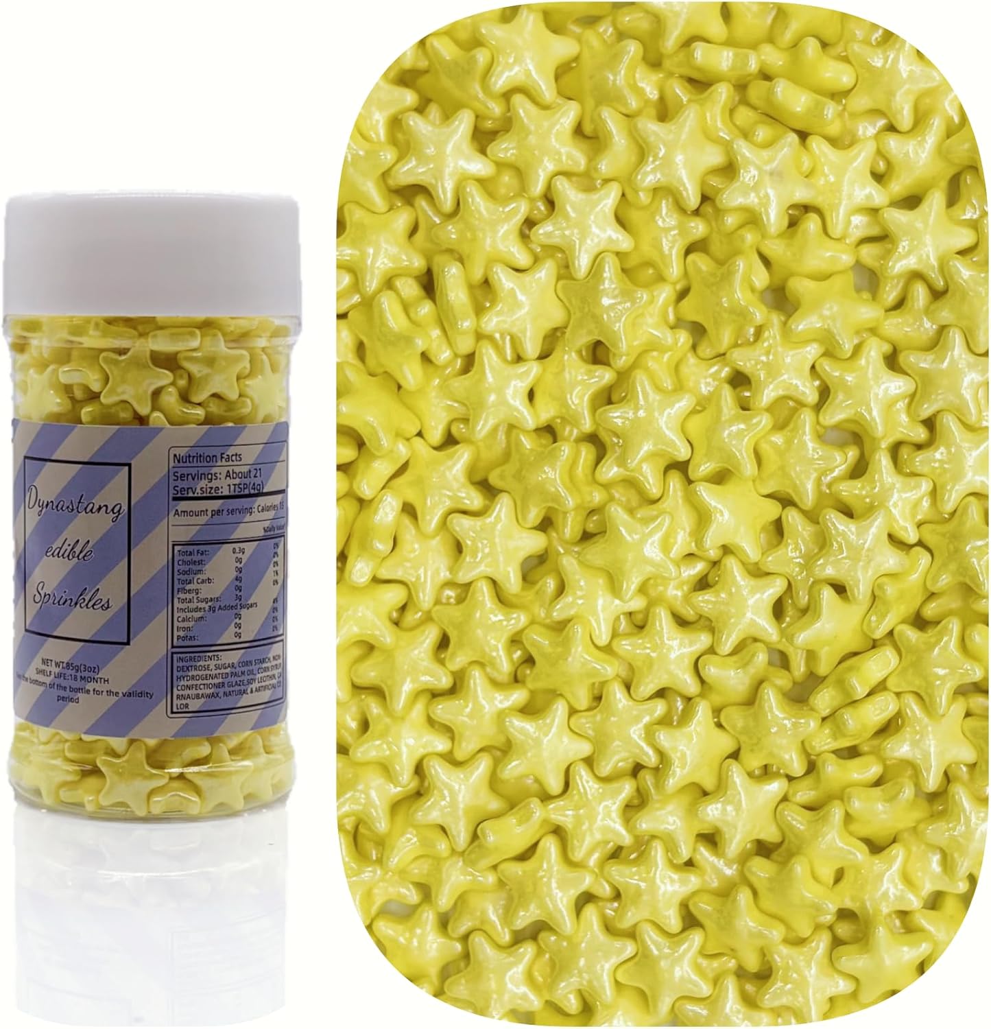 Dynastang 10mm Yellow Stars Sprinkles Edible Stars Cake Decorating Stars Cake Decorations Cupcake Toppers Cookie Decorating Perfect for Cakes, Cupcakes, Desserts Toppings 3OZ