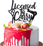 Licensed to Carry Cake Topper, Congrats Barber/Hairdresser, Cosmetology School Graduation Party Decorations Black Glitter