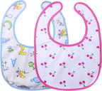 Littleforbig Cotton Waterproof Adult Babydoll Bib with Adjustable Hook-and-Loop Fastener Closure Printed 2 Packs - Zoo Animals and Cherry Adult Bibs