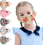 5pcs Kids Cotton Face Covering Set Reusable Washable Cute Pattern 3 Layers Adjustable Dust Cover for Boys Girls