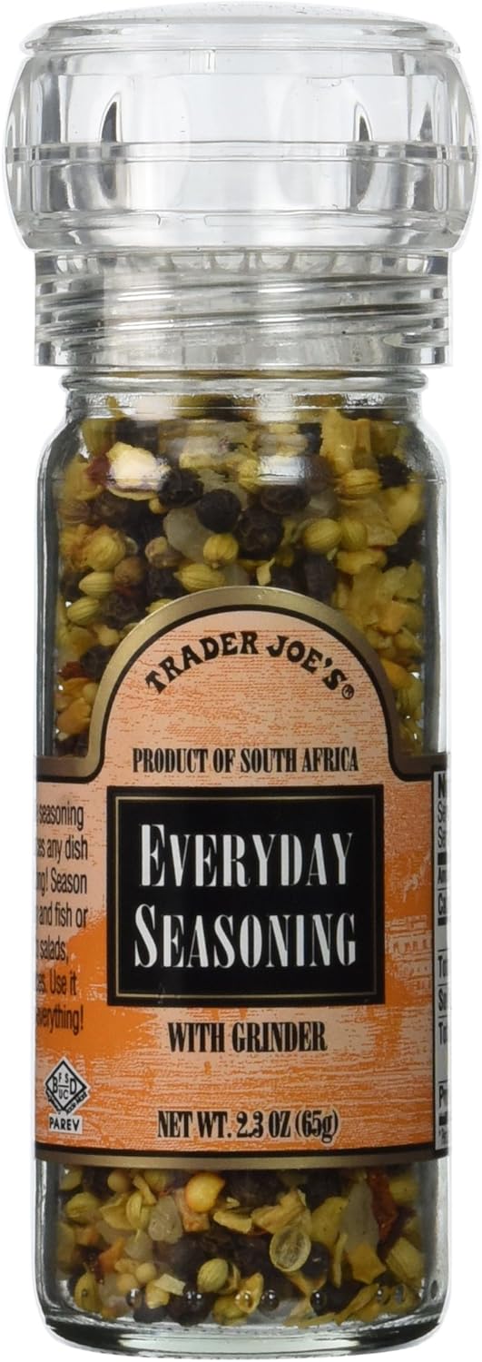 Trader Joe's Everyday Seasoning with Built in Grinder Use on Everything Everyday Sea Salt,mustard Seeds, Black Peppercorns,coriander,onion,garlic,paprika & Chili Pepper 2.3oz