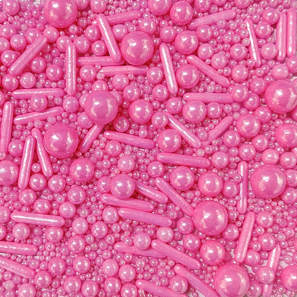 Edible Sprinkles Pink Pearl Sugar Candy Mix Size Baking Cake Decorations Cupcake Toppers Cookie Decorating Wedding Shower Party Valentine Halloween Christmas Supplies 100g/3.53oz