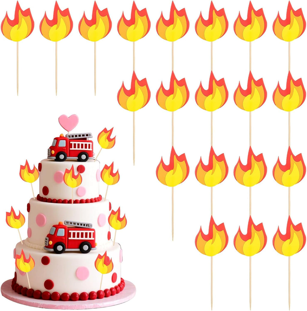 Giantree 20 Pcs Fire Truck Cake Topper, Fire Truck Birthday Party Supplies Fireman Cupcake Toppers, Fires Theme Birthday Party Cake Decoration Supplies
