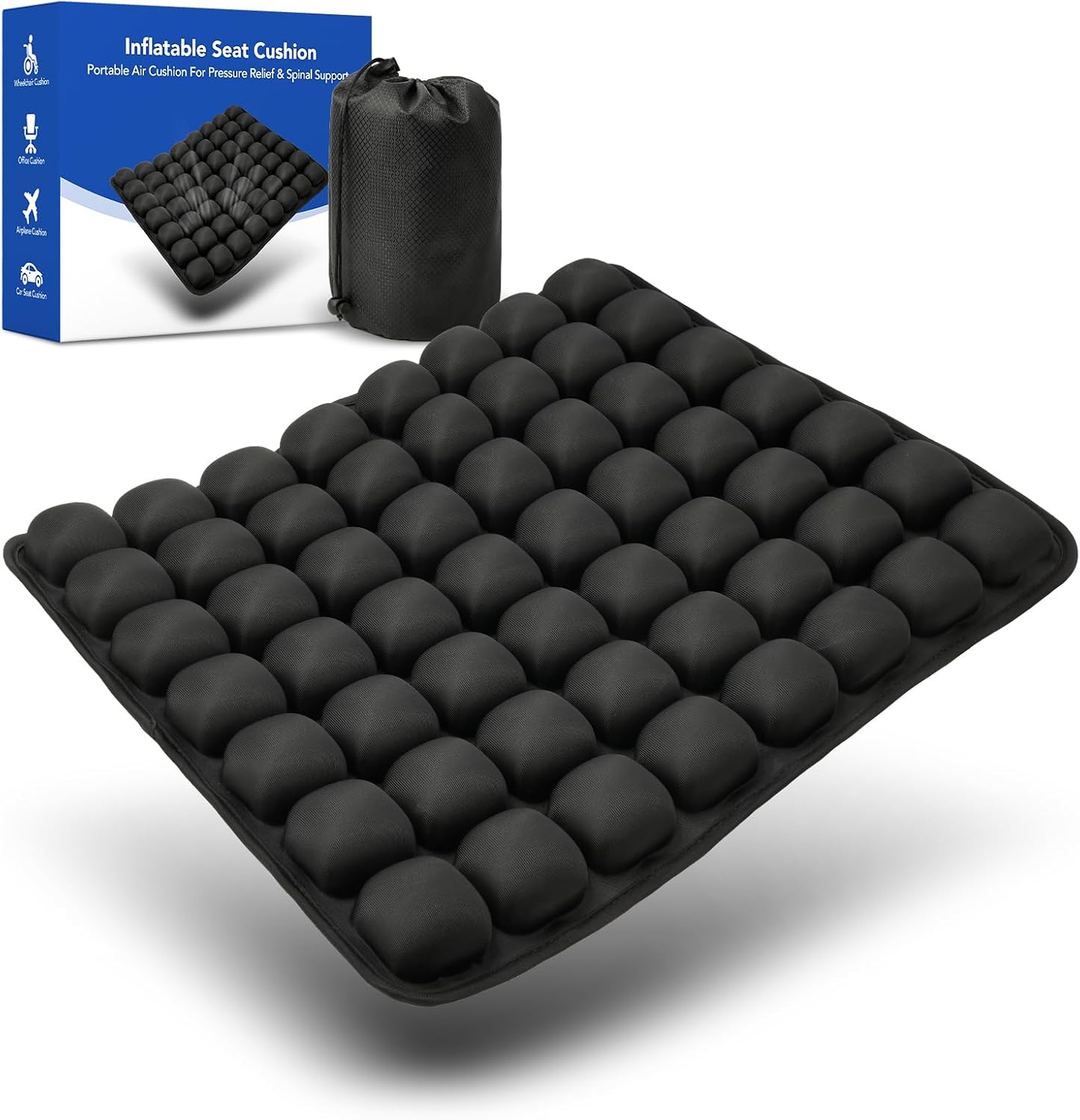 Inflatable Wheelchair Cushion for Pressure Relief - Self-Inflating Seat Pad for Mobility Scooter, Office Chair & Airplane Travel - Portable Cushion for Sciatica & Tailbone Pain Relief (No Pump Needed)