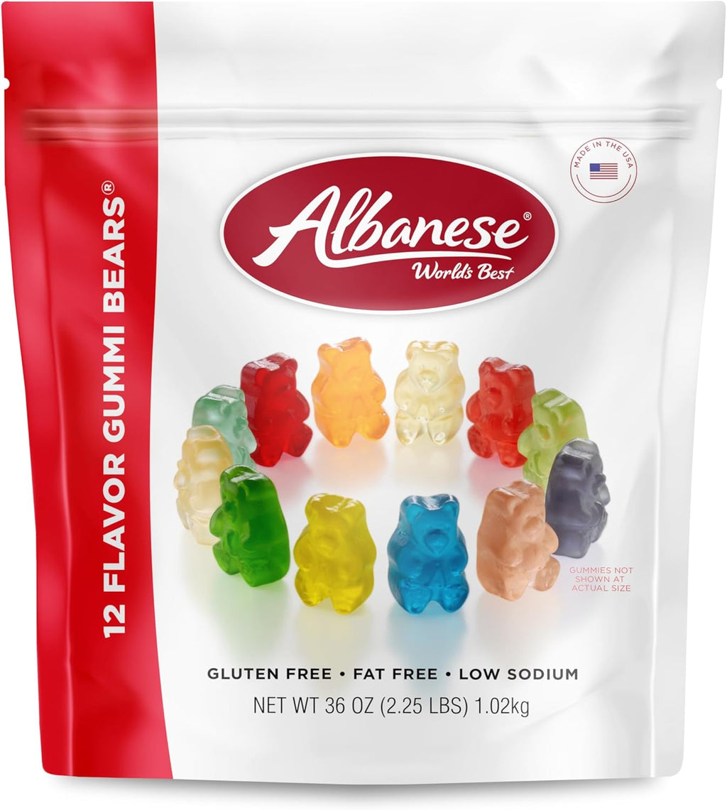 Albanese World's Best 12 Flavor Gummi Bears, 36oz Bag of Candy, Soft & Chewy Candy Snacks, Fruity Flavor Assortment