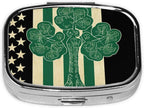 Irish American Flag Print Pill Box Square Metal Pill Case with 2 Compartment Portable Travel Pillbox Cute Mini Medicine Organizer for Pocket Purse