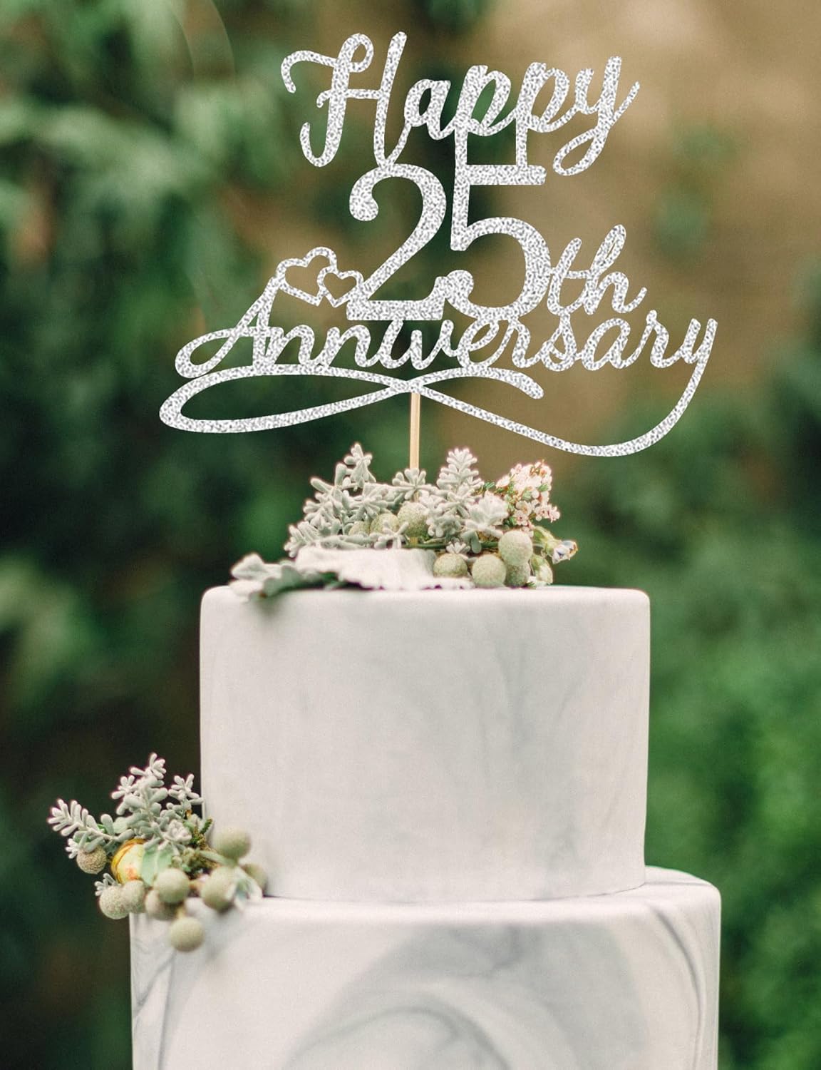 Happy 25th Anniversary Cake Toppers - Silver Anniversary Decorations for 25th Wedding Anniversary Parties