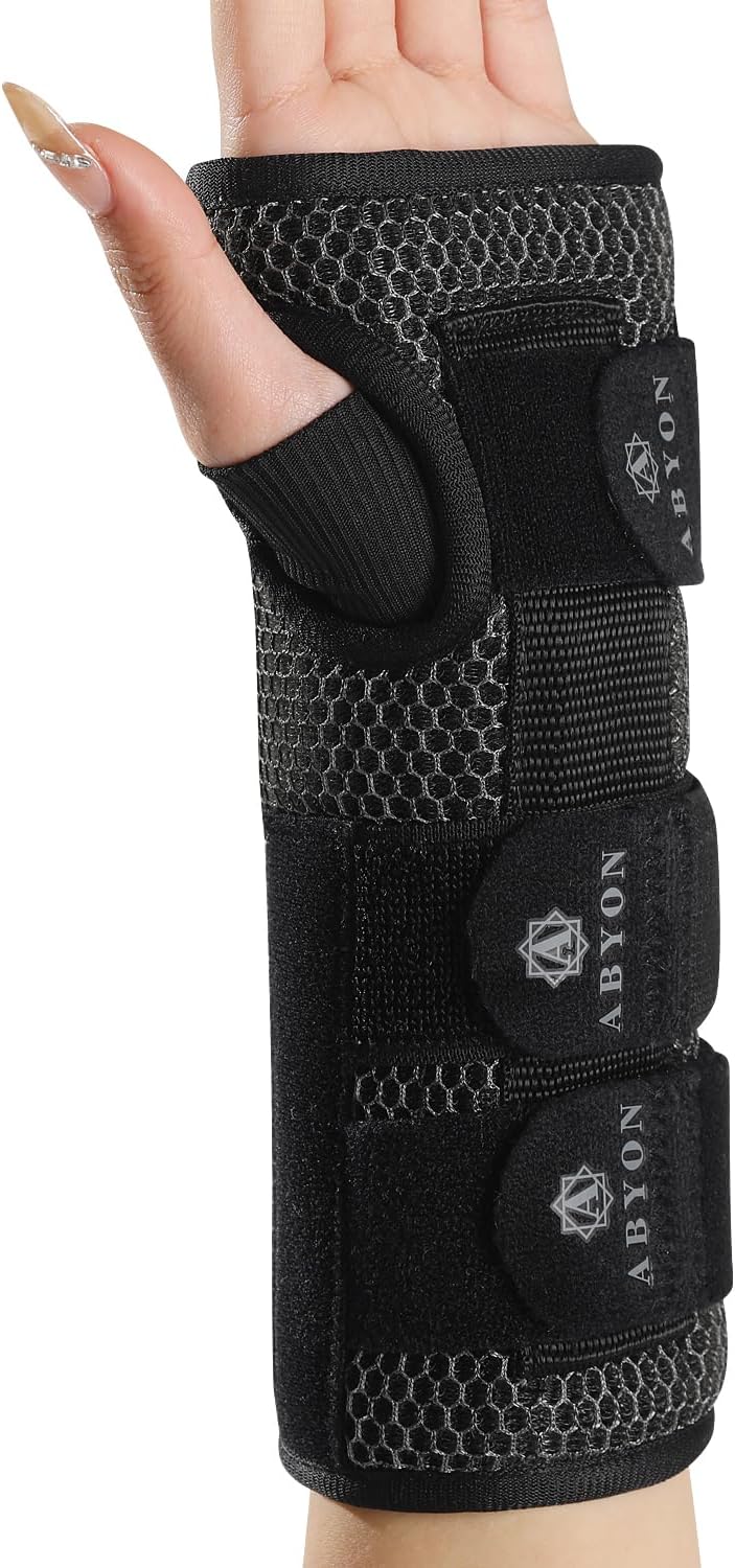 ABYON Carpal Tunnel Wrist Brace Night Support – Wrist Splint for Pain Relief, Tendonitis, Arthritis, Sprains – Lightweight, Breathable Padded Hand Brace for Men & Women, Left Hand (Medium,Black/Gray)