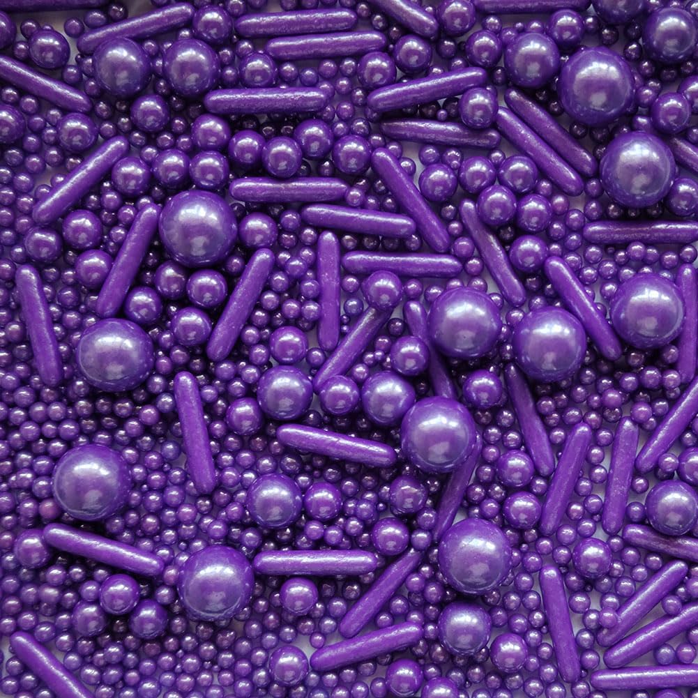 Edible Purple Pearl Sugar Sprinkles Candy Mix Size Baking Edible Cake Decorations Cupcake Toppers Cookie Decorating Wedding Party Valentine Halloween Christmas Supplies 100g/3.53oz