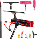 24ft Long Reach Solar Panel Cleaning Brush Kit,Telescopic Water Fed Pole & Squeegee, 2 Dusting Brushes for Window Outdoor Roof Cleaner Kit