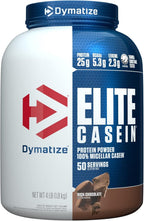 Dymatize Elite Casein Protein Powder, Chocolate, 100% Micellar Casein, 25g Protein, 5.4g BCAAs, 2.3g Leucine, Slow Absorbing for Overnight Muscle Recovery, 4 lb (50 Servings)