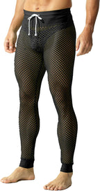 QiaTi Men's Fishnet Pants Mesh See Through Muscle Leggings Stretchy Drawstring Long Pants