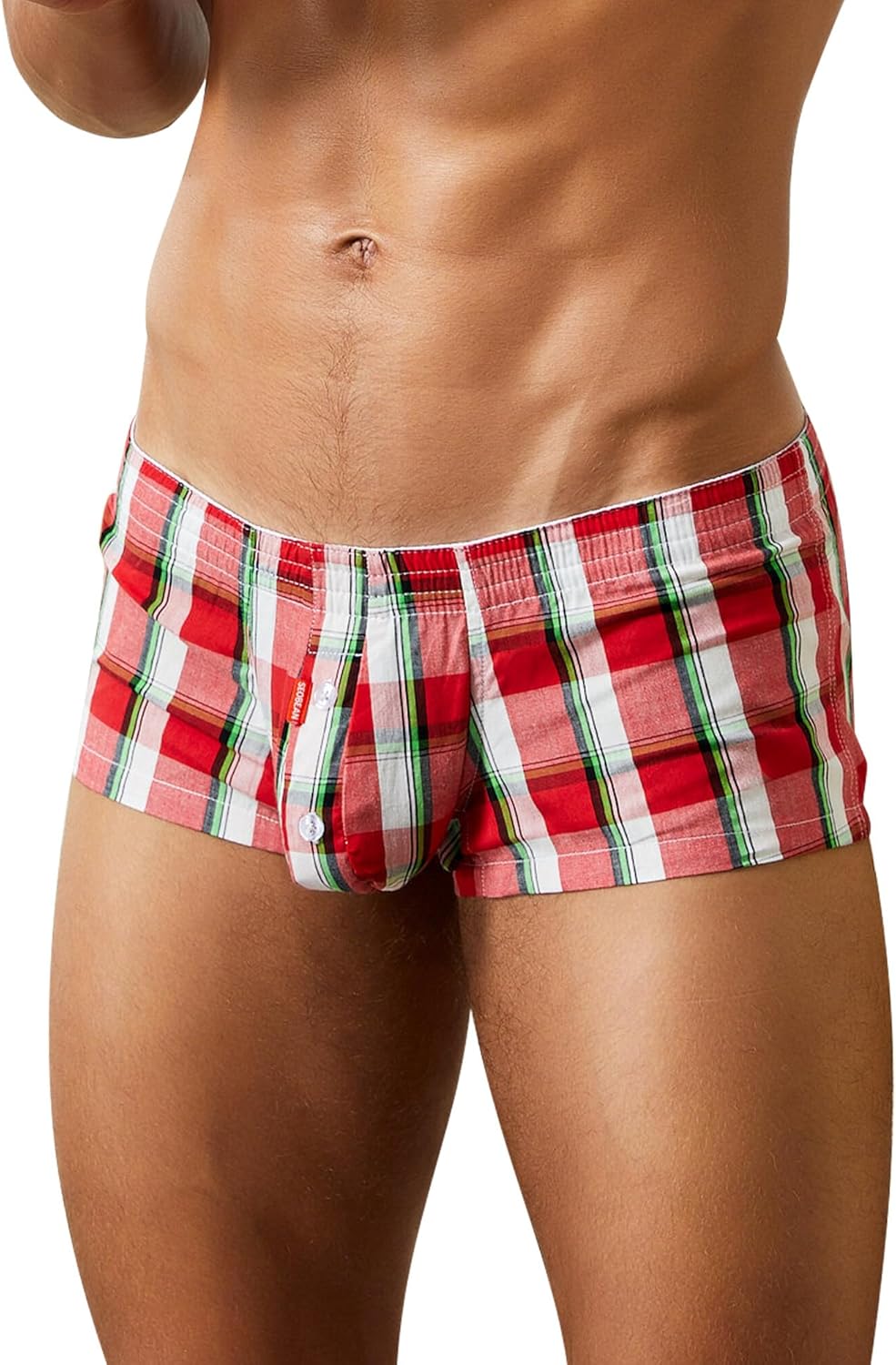 Panegy Men's Plaid Tartan Boxer Briefs Underwear Sleep Lounge Shorts Low Rise Sexy Underpant
